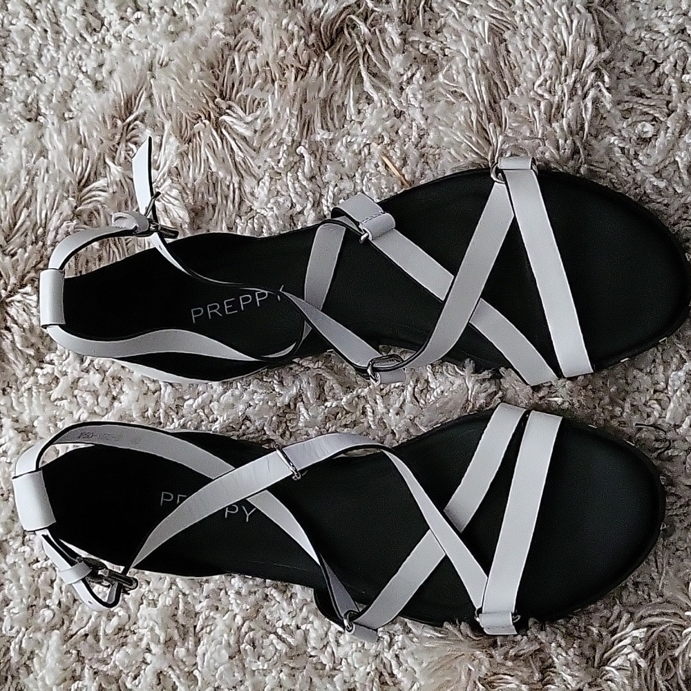 White Multi Strap Flat Sandals by Preppy
